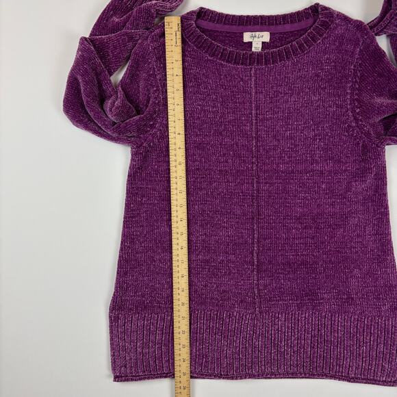 Style & Co Size Small Purple Soft Chenille Split Hem Crew Neck Pullover Sweater - Picture 5 of 10
